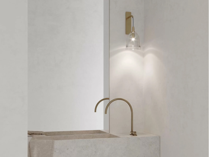 image of a hanging light over a faucet