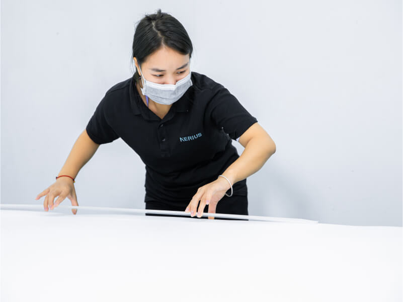 woman laying out the LED lights