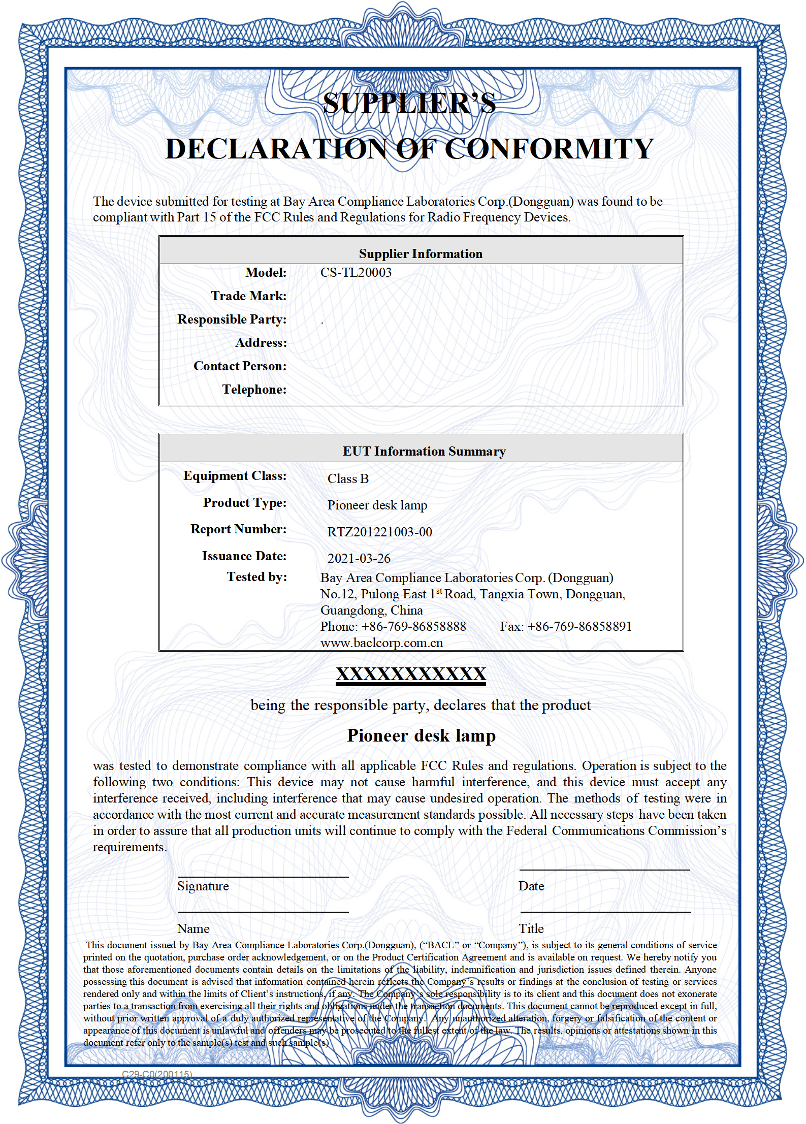 CRTZ201221003 FCC SDoC（003） 01